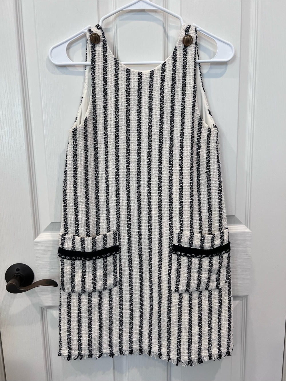 trf Zara Black and White Striped Tweed Shift Dress